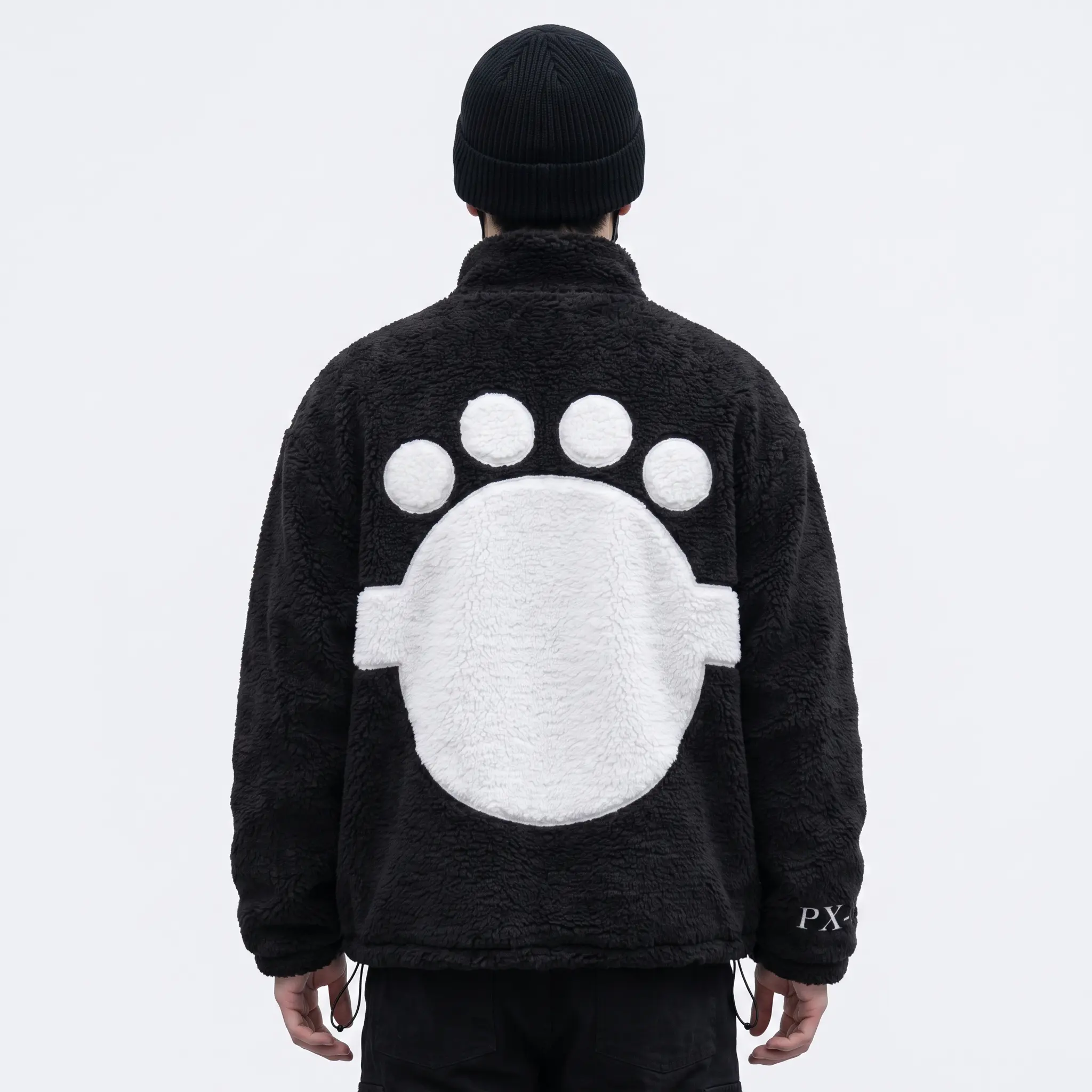 Anime Kuma PX-0 Sherpa Jacket,Fitted Long Sleeve Paw Print Warm Coat for Fall Winter,Street Jacket, Gift for Anime Fans