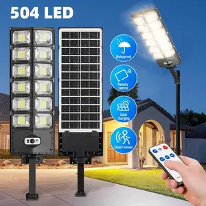 Solar Street Light Outdoor,10000LM 6500K Waterproof Motion Sensor with Remote Control,Dusk to Dawn Commercial Area Lighting for Outside Parking Lot