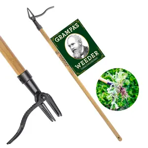 Grampa's Weeder - The Original Stand Up Weed Puller Tool with Long Handle - Made with Real Bamboo & 4-Claw Steel Head Design - Easily Remove Weeds Without Bending, Pulling, or Kneeling