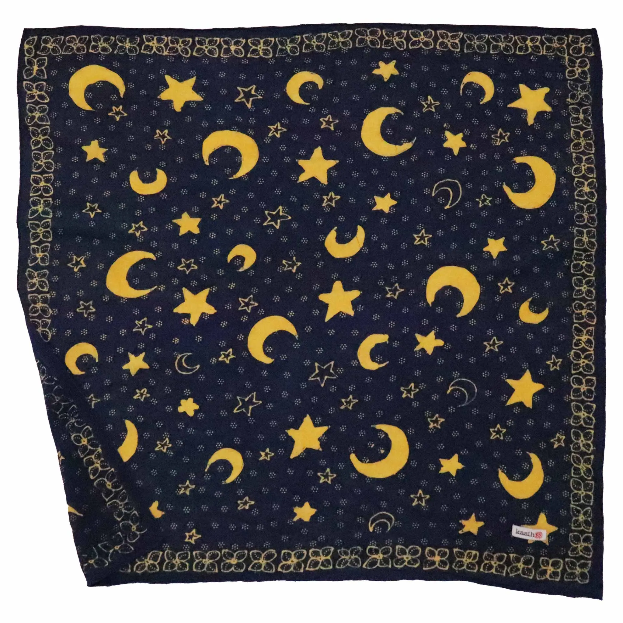 Full Hand Drawn Batik Tulis Bandana Authentic, 21", 100% Soft Cotton, Celestial Blue, Moon and star