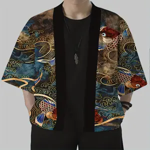 Summer Couple Women Men Haori Yukata Streetwear Casual Cartoon Eye Print Golden Fish Kimono