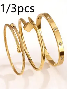 1/3pcs Women Jewelry Set, 18K Gold Plated Zirconia Bracelet, Luxury Stacking Bracelets, Birthday/New Year/Valentine's Day Gift, Couple/Best Friend Accessories, Versatile High-End