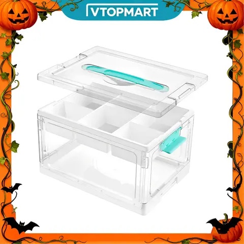 【Live Only】Vtopmart 2/4Pack 24QT Clear Craft Storage Bin with Removable Trays and Dividers, for Art Supply Coloring Books, Sensory Toys Craft Supplies Medicine Playdough,Transparent Water&Dust Proof, Halloween GiftIdea