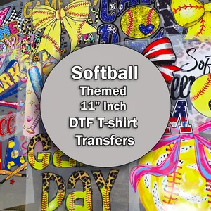 11-Inch Softball Theme DTF Transfer – Requires Heat Press, Cricut Press or a home iron. DIY Shirts
