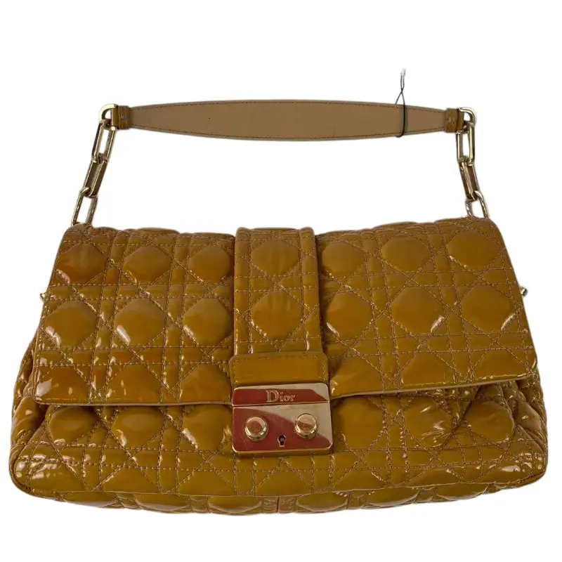 Pre-owned Dior Premium patent calfskin leather Shoulder Bags Christian New Lock Flap Shoulder Bag, Caramel Patent Leather, Cannage Quilt, Authenticated.qg1033#
