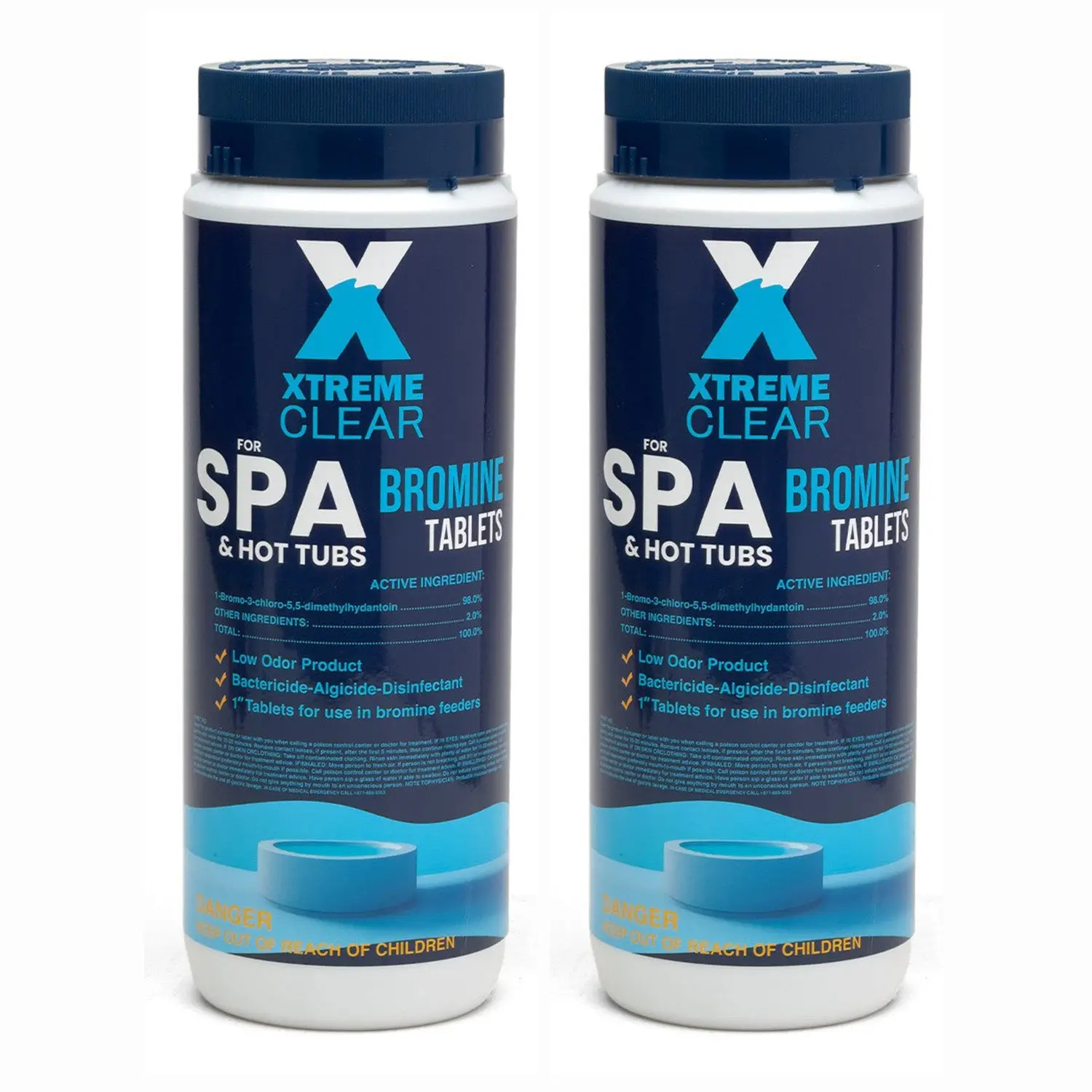 Xtremeclear 1-in Slow-Dissolve Bromine Tablets, Family-Safe All-Ages Spa/Hot Tub/Jacuzzi Sanitizer, 1.5 lbs Bottle 2-Pack, Long-Lasting Hot-Water-Stable Tabs, Floater-Compatible, Maintains Clean Sanitized Water