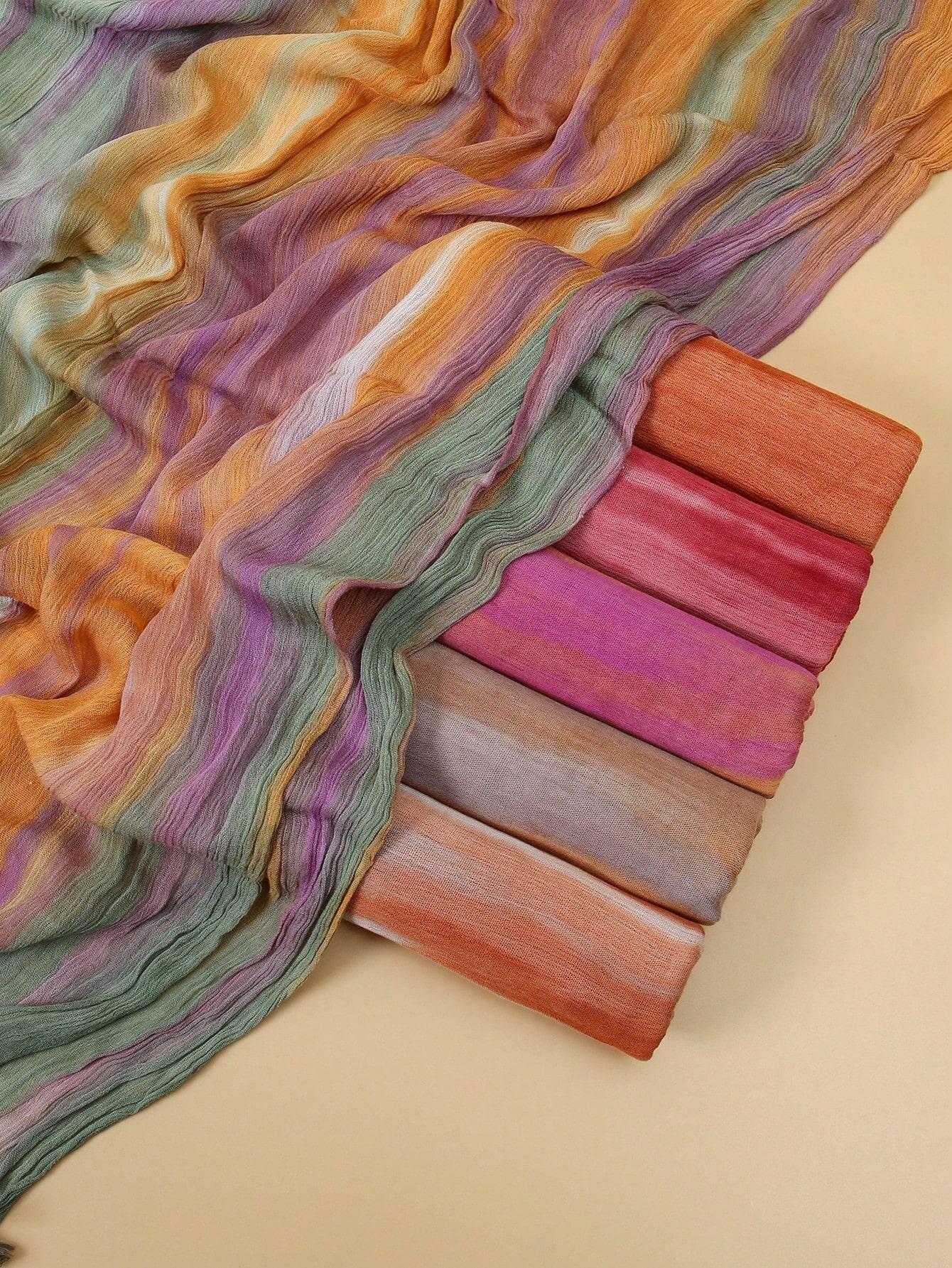 Women's Wrinkled Effect Modal Hijab - 1 Pc Tie-Dye Gradient All Over Print Head Scarf, Elegant Polyester Scarf for Casual Everyday All-Season Wear, All Seasons