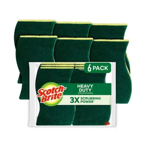Scotch-Brite Heavy Duty Scrub Sponges, Sponges for Cleaning Kitchen and Household, Heavy Duty Sponges Safe for Non-Coated Cookware, 6 Scrubbing Sponges, Best for Cast Iron Skillets, Grates