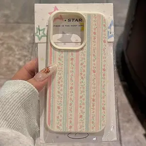 1pc Blue Floral Stripe iPhone Case, Fits iPhone 16 15 14 13 12 11 XS Max XR X Se, Stylish Protective Cover, Full Coverage Transparent Design Casing