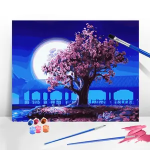 Landscape Tree Moon Paint By Number Kit, Paint By Number Kit with Tools, Drawing Supplies for Home Living Room Art Craft