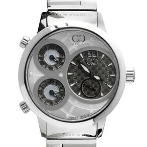 Curtis & Co. BIG TIME WORLD 57mm White Dial Stainless Steel Case Swiss Quartz Watch with 4 Time Zones Stainless Steel & Silicone Strap for Men Women Luxury
