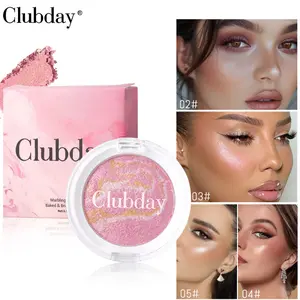 Clubday Three-Color Highlighter Blush Palette, Pearl Glow Marble Design, Long-Lasting Makeup for Natural Look, Perfect for Daily Use, Makeup Beauty Cosmetics