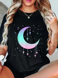 100% Cotton Unisex Pastel Moon Kawaii Pastel Goth T-Shirt Casual Top