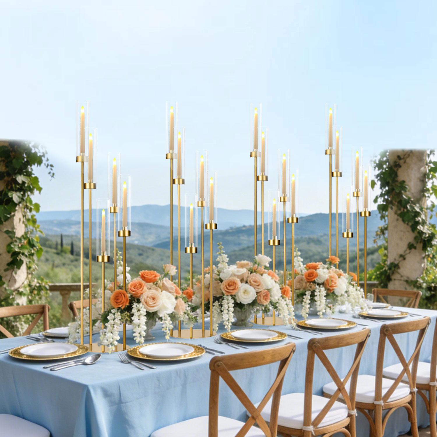 5 Arm Candelabra Centerpiece for Table,Floor Candle Holder with Acrylic Shade for Wedding 39.37" Tall Candle Holders for Party Anniversary Concert Reception Gifts candelabros para centros de mesa