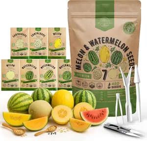 Melon & Watermelon Seeds Variety Pack, 480+ Non-GMO Heirloom Fruit Seeds with 7 Varieties for Home Garden, Indoor and Outdoor Planting