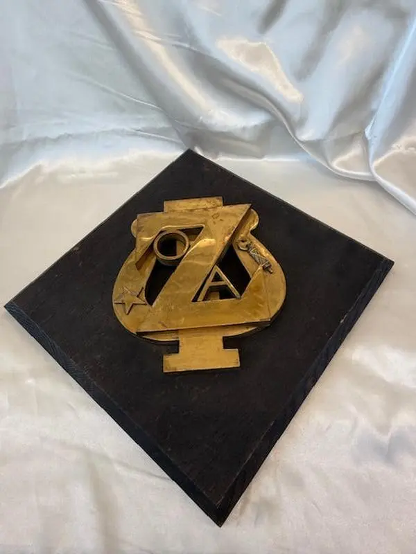 Zeta Psi Fraternity Square Brass Wall Plaque - 17" Square Dark Wood Base, Classic Vintage Greek Collectibles Sign, Home Decor with Rope Back Mounting for Easy Hanging (Graded by GIA), Signs, Easily Hang Via Rope Mounting