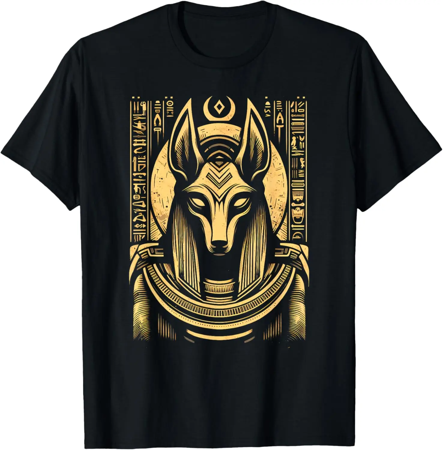 Women's 100% Cotton Vintage Short-Sleeve Round Neck Everyday Casual Distressed Graphic Top - Egyptian God Anubis, Egyptian Hieroglyphics, Ancient Egypt Theme Tshirt Clothes