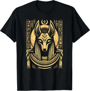 100%cotton Egyptian God Anubis - Egyptian Hieroglyphics - Ancient Egypt T-Shirt