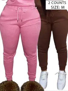 Women's Sporty Fitted Pants, Casual High Waist Drawstring Sweatpants, Fall & Winter Standard Size, Comfortable Daily Wear