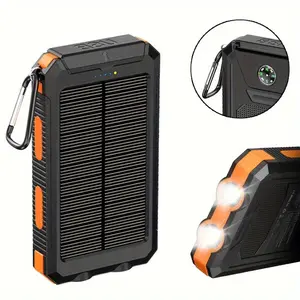 10000Mah USB Portable Charger Solar Power Bank, Dual 5V USB Port Output for All Mobile Devices Built-In Flashlight with Compass for Outdoor Camping Emergency Use, Power Bank Portable Portable Power Bank Solar Power Bank Battery Power Bank