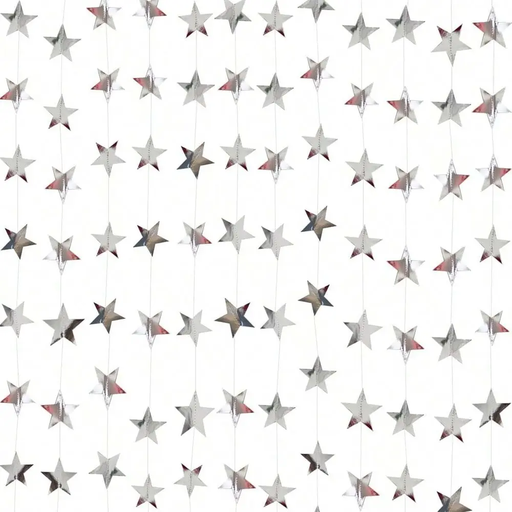 33pcs Mirror Star Pulls, Sparkling Silver Color Stars Banner Background Decor, Party Decorations Banners, Party Decoration Supplies, Home Decoration, Party Setup, Wedding, Graduation, Birthday Party Decoration
