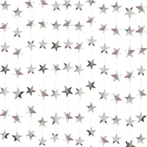 33pcs Mirror Star Pulls, Sparkling Silver Color Stars Banner Background Decor, Party Decorations Banners, Home Decoration, Party Setup, Wedding, Graduation, Birthday Party Decoration
