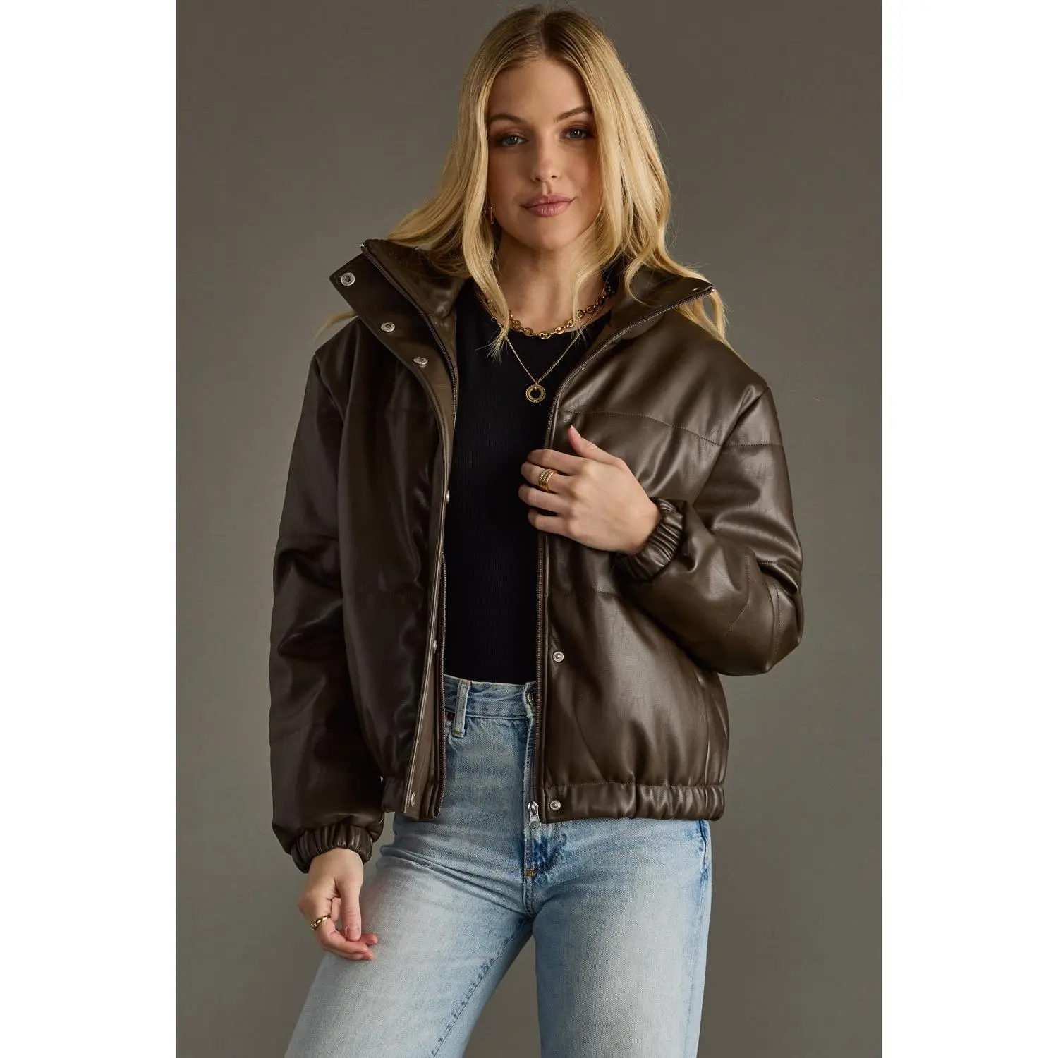 Brown Cropped Puffer Jacket