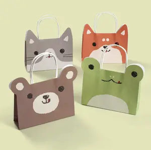 8 pcs Animal Party Favor Bags 6.89*1.97*4.92inch cute goodie bags Forest Creatures Candy Gift Treat Goody Bags Kraft Paper Bags with Handles Centerpiece Decorations for Kids Forest Friends Themed Birthday Baby Shower Party