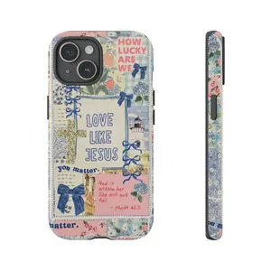 Love Like Jesus Phone Case, Cottagecore Christian Aesthetic Phone Case for iPhone 17, 16, 15, 14, 13, 12, 11, X, Samsung and other models. Makes a great holiday gift for friends or family.