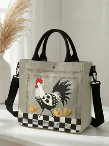 1 piece of 2D printed fashion crossbody bag with rooster and chick pattern, adjustable shoulder strap + snap closure | students/workforce/street outings | a street essential with both aesthetic appeal and practicality