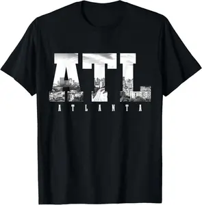 100%cotton ATL Atlanta Skyline Pride Black & White Vintage Georgia T-Shirt