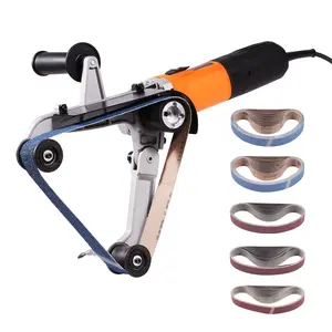 Pipe Tube Polisher Sander 1000W Belt Sander With 6 Variable Speeds (1100-3200 RPM) For Metal Finishing, Burnishing And Rust Removal; Professional Grinding Machine With 50 Sanding Belts, Quick Belt Change System, Low Vibration