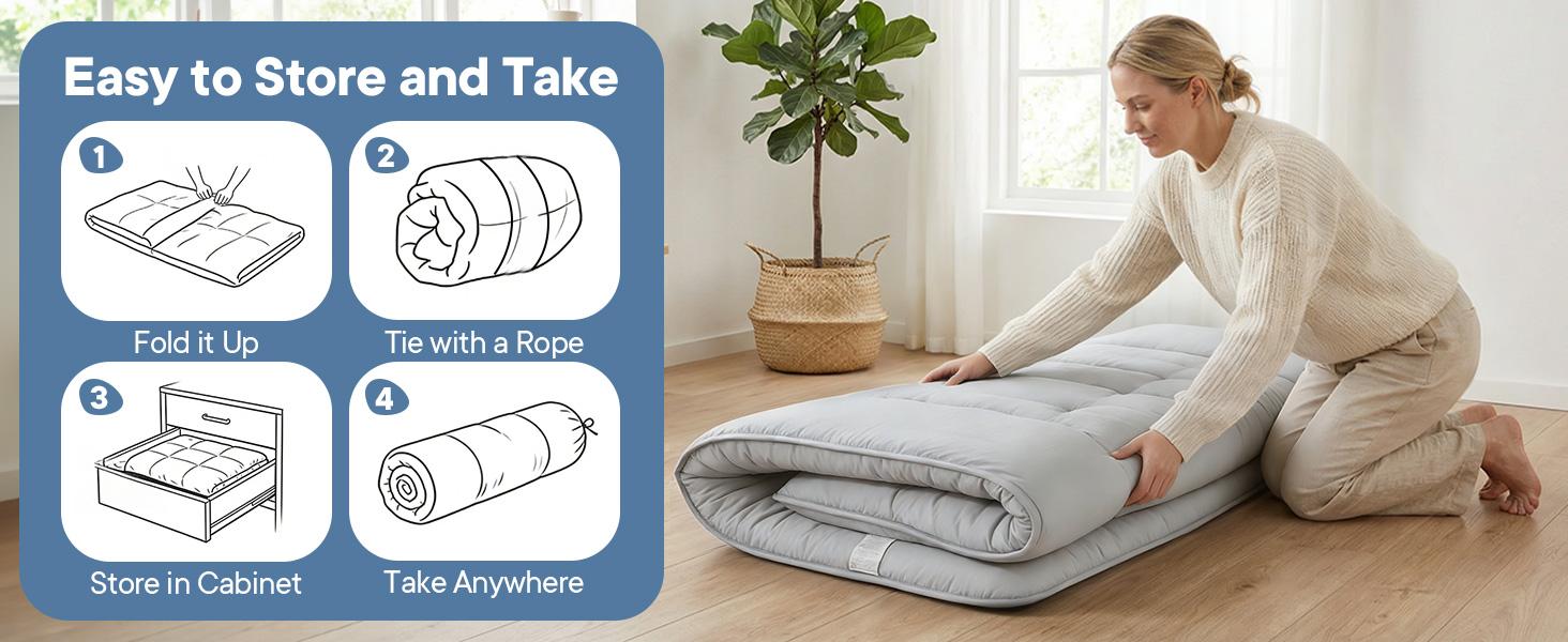 Memory Foam Futon Mattress, Foldable Tatami Floor Mattress with Storage Bag, Space-Saving & Comfortable