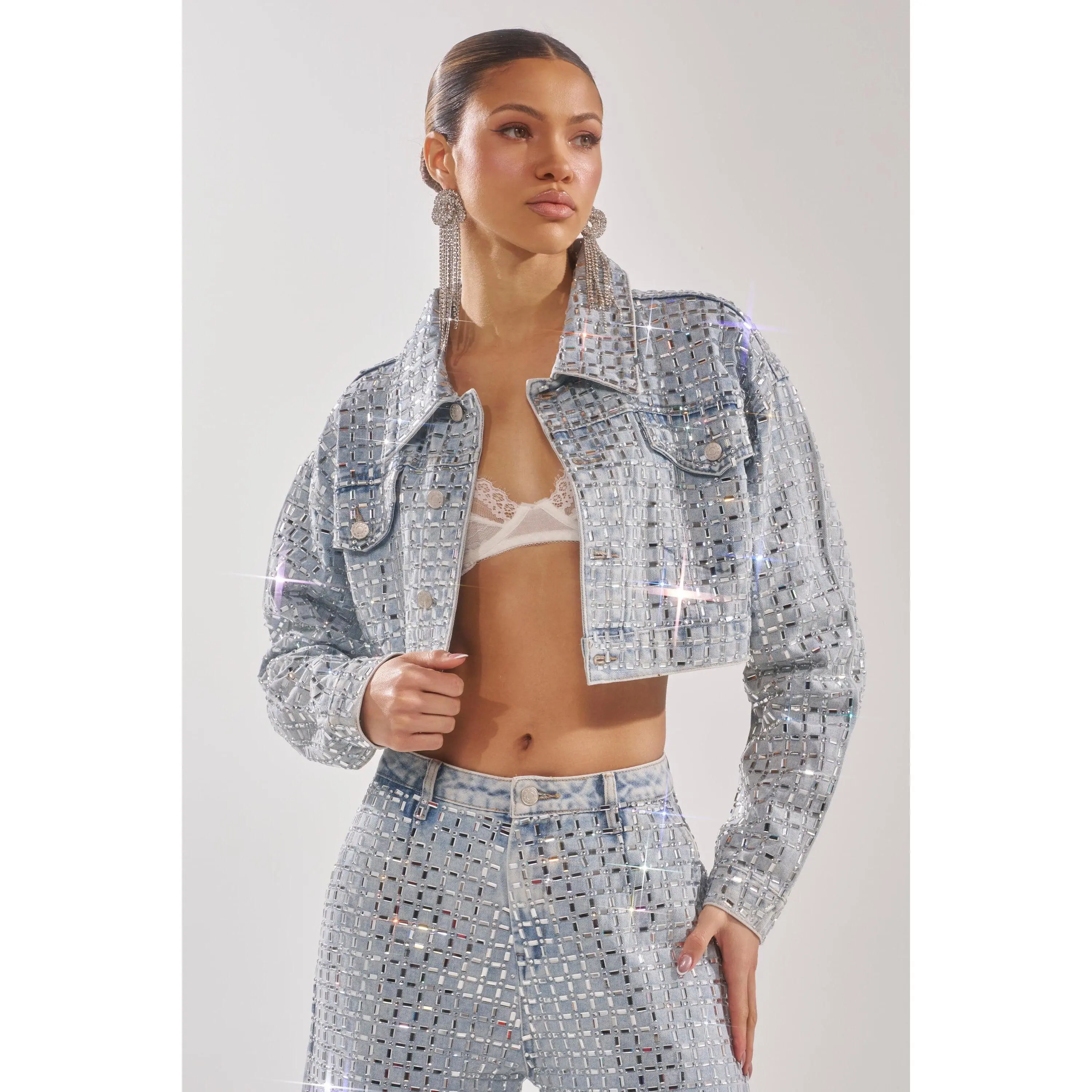 PICK N CHOOSE RHINESTONE DENIM JACKET PICK N CHOOSE RHINESTONE DENIM JACKET