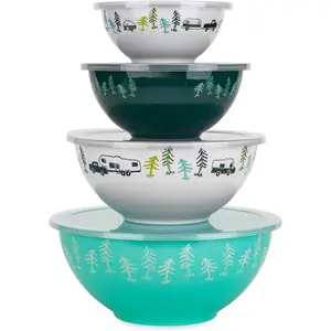 Nesting Bowl Set with Lids - Features Life is Better at The Campsite Design - Camping Dishware Set Includes 4 Durable Melamine Bowls with 4 Plastic Lids - Camping Kitchen Essentials(53451)