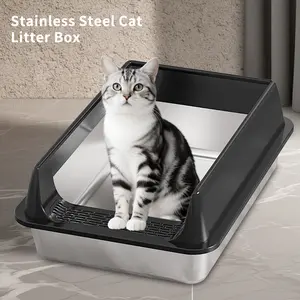 Stainless Steel Cat Litter Box XL 60x40x19cm Deep High Sided Anti-Spill Easy Clean Pan for Large Cats & Kittens
