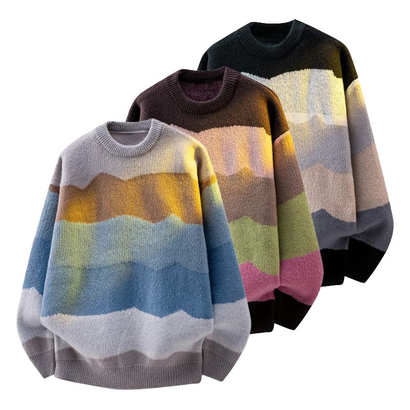 Cowl Neck Striped Print Drop Shoulder Sweater