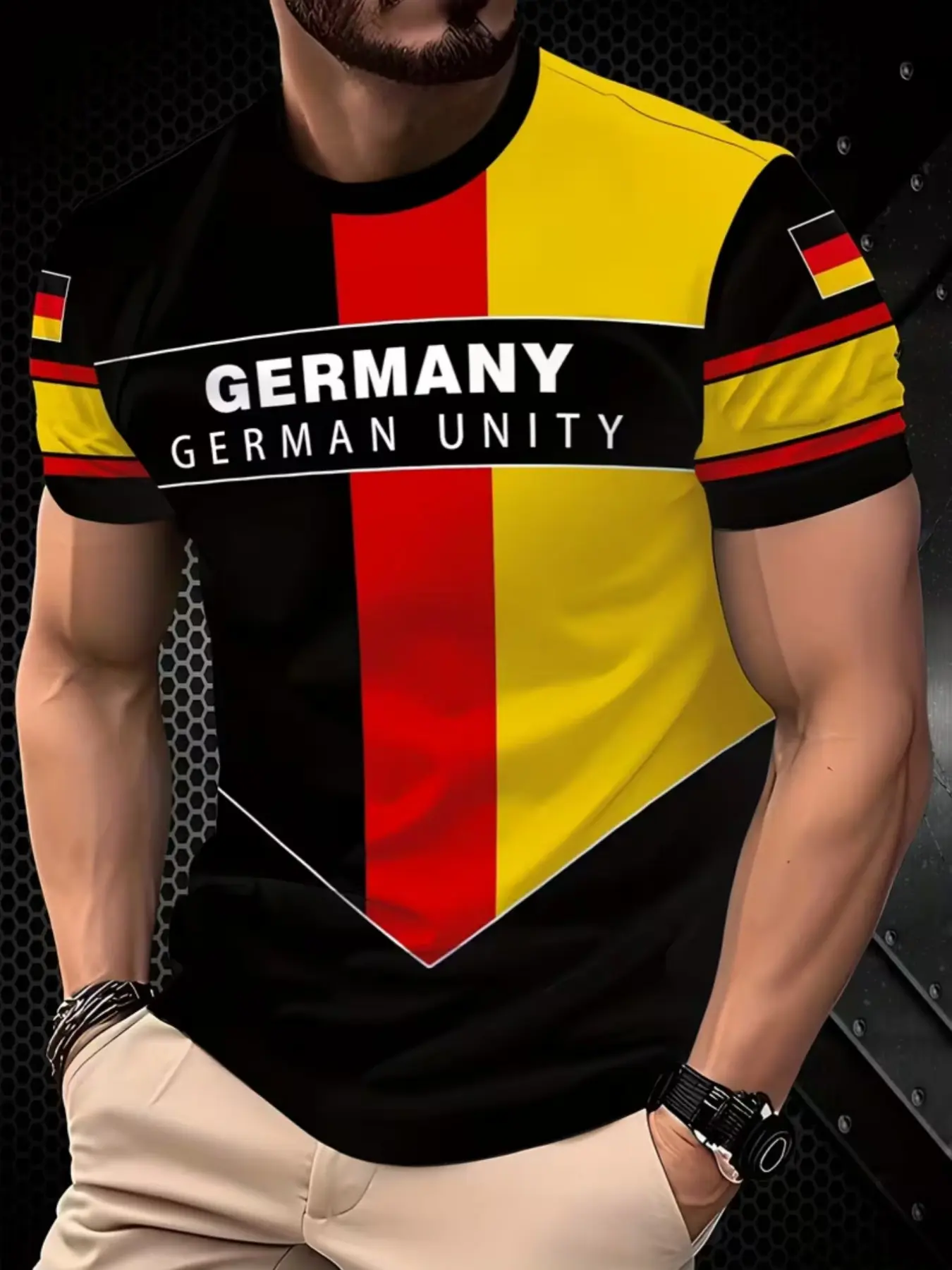 Men's Germany National Team Style T-Shirt, Colorblock, Lightweight Breathable Fabric, Casual Summer Clothing