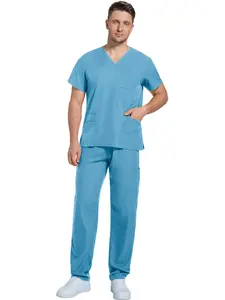 Unisex Short Sleeve Doctor Scrub Set, Comfortable Breathable Medical Uniform for Oral Hospital & Surgery, Top & Pants 2-Piece