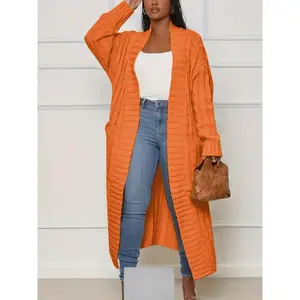 SizeCasualCardigan,Women'sPlusCableKnittedLongSleeveOpenFrontMediumStretchSweaterCardiganWithPockets