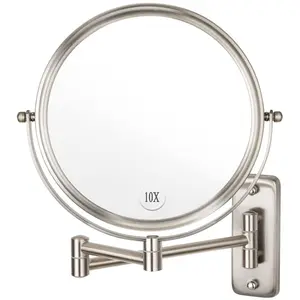 Wall Mounted Makeup Mirror - 10x Magnification 8'' Two-sided Swivel Extendable Bathroom Nickel Finish