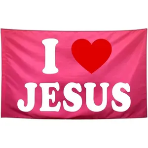 I Love Jesus Flag Pink Funny Tapestry Flags for Teen Girls Room Bedroom College Dorm Meme Flags Christian Jesus Worship Flags for Outdoor Indoor Man Cave Wall Art Decor Banner Gifts