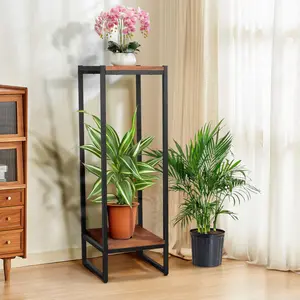 Indoor/Outdoor Double-Tier Plant Stand 40-inch Solid Wood Potted Plant Holder Flower Pot Rack Durable Multi-Pot Square Support Frame Suitable for Flower Pots, Corners, Gardens, Balconies, Patios, Classic Style