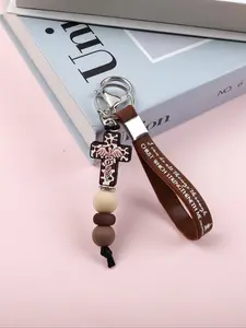 Bohemian Cross Keychain with Beads, Easy Carry Lanyard, 3D Cross Design, Backpack Decoration, Gift for Friends, Holiday Present