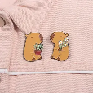 Cute Capybara Enamel Pins Cartoon Animal  Metal Brooches Shirt Backpack Lapel Badge Jewelry Gift for Kids Friends