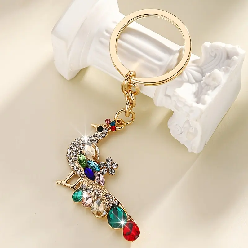 1/20pcs Elegant Korean-Style Peacock Keychain, Alloy with Rhinestone and Glass Inlay, Luxury Fashion Accessory for Women, Single Individual Key Ring with Round Ring Clasp, Ideal for Birthday Gifts and Decorative Purposes