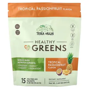 Terra Origin Healthy Greens, Tropical Passionfruit, 15 On-The-Go Packets, 0.38 oz (10.65 g) Each