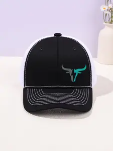 Bull Head Printing Mesh Baseball Cap & Necklace Set, Street Style Unisex Baseball Cap, Fashion Accessories for Men & Women, Dad Trucker Hat