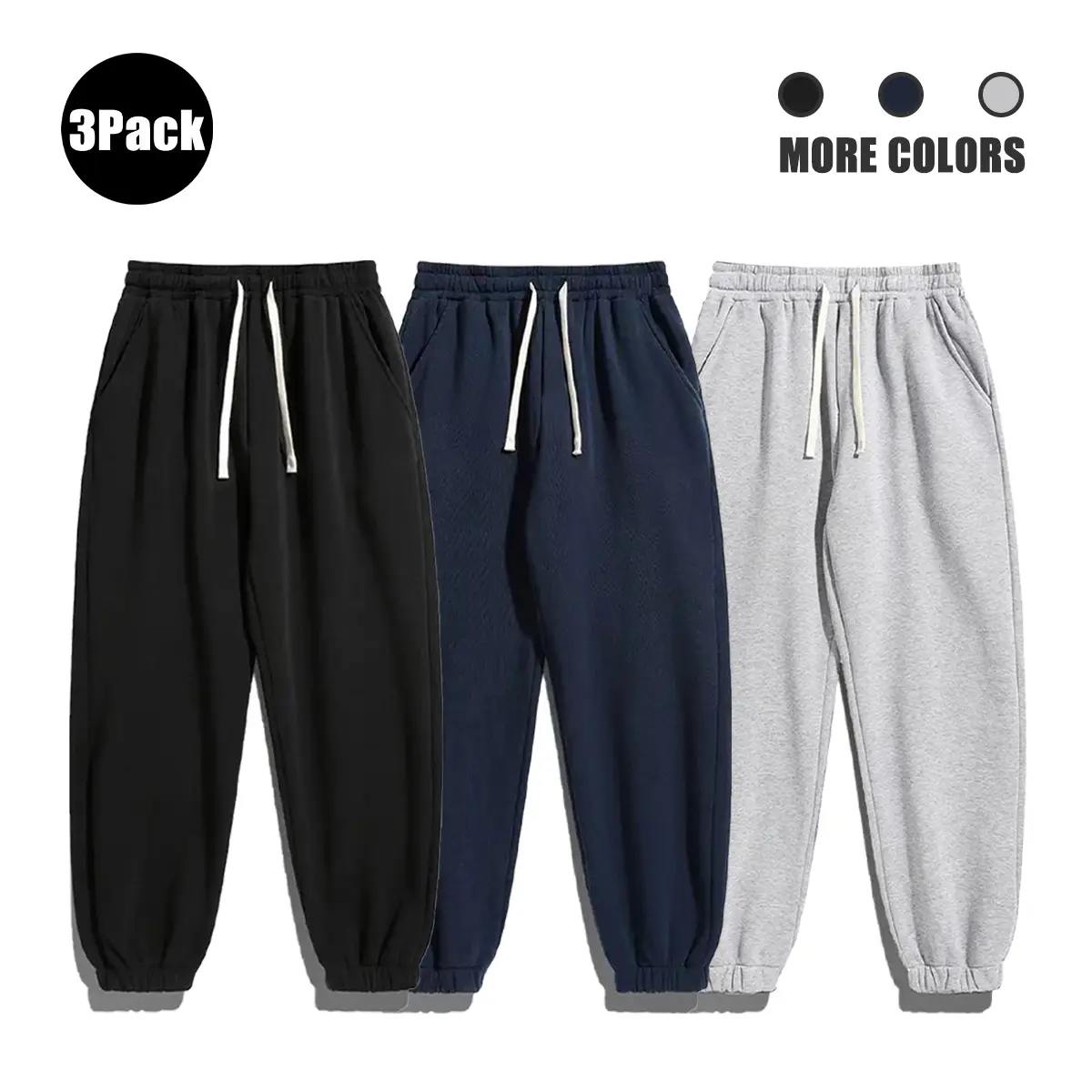 Men's Fleece Sweatpants - Multi-Pack Solid Loose-Fit Joggers with Pockets, Drawstring Waist for Casual Athleisure Wear, Oversized Men's Bottoms
