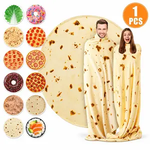 Creative Food Throw Blanket, Round Tortilla Pizza Donut Sushi Lettuce Print, Soft Cozy Funny Burrito Wrap for Sofa Bed Party Gifts, 1 Pcs